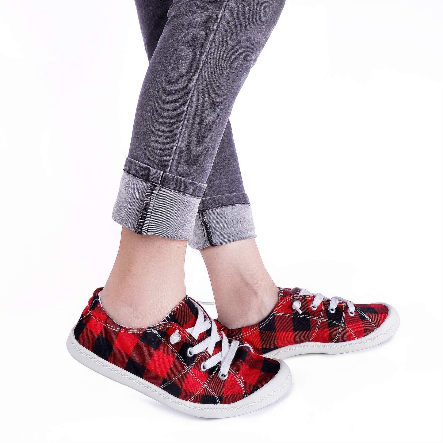 Women's Low Top Sneaker - Round Toe Comfort Casual Canvas Shoes Fashion Sneakers for Walking for Women Red Size 7-7.5