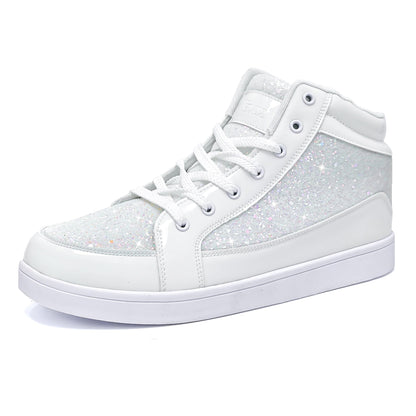 IGxx Glitter White Shoes for Men Fashion High Top Casual Sequin Sparkly Sneakers Men's Bling Shiny Men 8.5