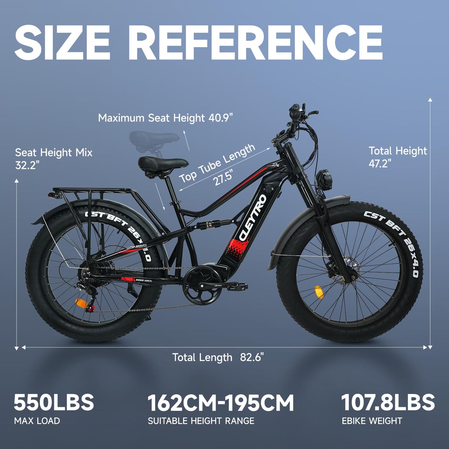 Cleytro Adult Electric Bike,750W, 52V 19Ah 32MPH 60Miles, 26-inch Fat Tire Electric Bike Full Suspension Electric Mountain Bike with Dual Disc Brakes