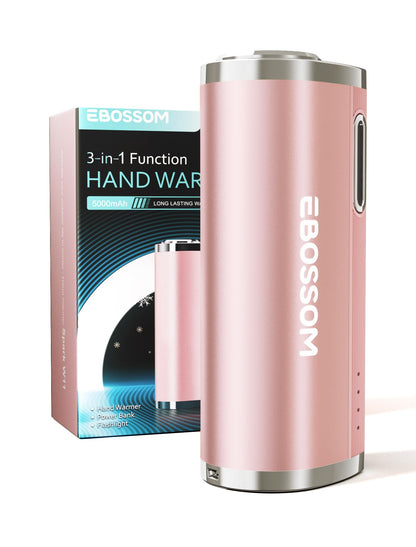 EBOSSOM Aquecedor de mão recarregável, 5000 mAh Power Bank 3 em 1 Aquecedor de mão elétrico, Lanterna reutilizável Aquecedor de bolso para atividades ao ar livre, caça, acampamento, Spark W11