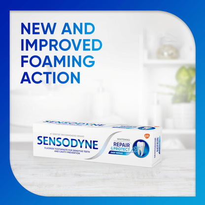 Sensodyne Repair and Protect Whitening Toothpaste, Toothpaste for Sensitive Teeth and Cavity Prevention, 3.4 oz (Pack of 4)