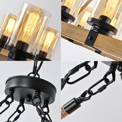 8-Light Farmhouse Chandelier Kitchen Island Light Fixture, Wood Chandeliers, Candle Pendant Light, Glass Lodge and Tavern Pendant Lighting 480W Max (Bulb Not Included)