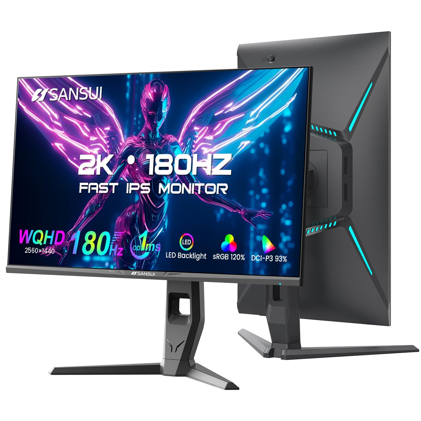 SANSUI 27 inch WQHD 180Hz Gaming Monitor 1440P-AMD FreeSync 1ms DCI-P3 93% Fast IPS Computer Monitor,Height Adjustable Vertical/Horizontal Rotating, 2×DisplayPort/HDMI 丨HDR丨Low Motion Blur 丨Speakers