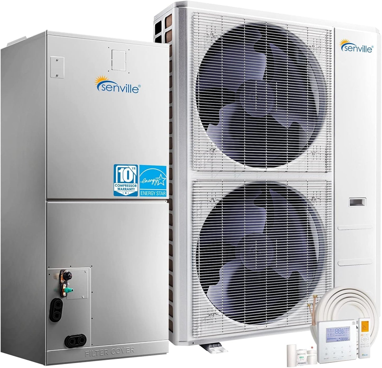 Senville 5 Ton Central Air Conditioner Heat Pump Split System, 55,000 BTU, Inverter, Variable Speed, 10KW AUX, 208/230V