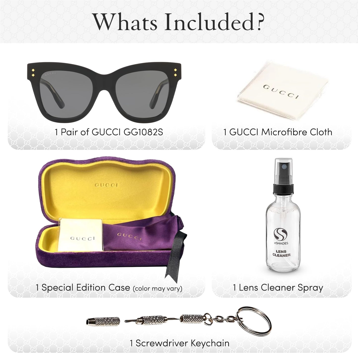 Gucci GG1082S Designer Sunglasses: Elegant Cat-Eye Frame Eyewear with Premium eSHADES Kit - Epitome of Luxury and Style