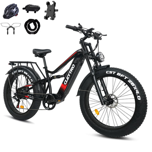 Cleytro Adult Electric Bike,750W, 52V 19Ah 32MPH 60Miles, 26-inch Fat Tire Electric Bike Full Suspension Electric Mountain Bike with Dual Disc Brakes