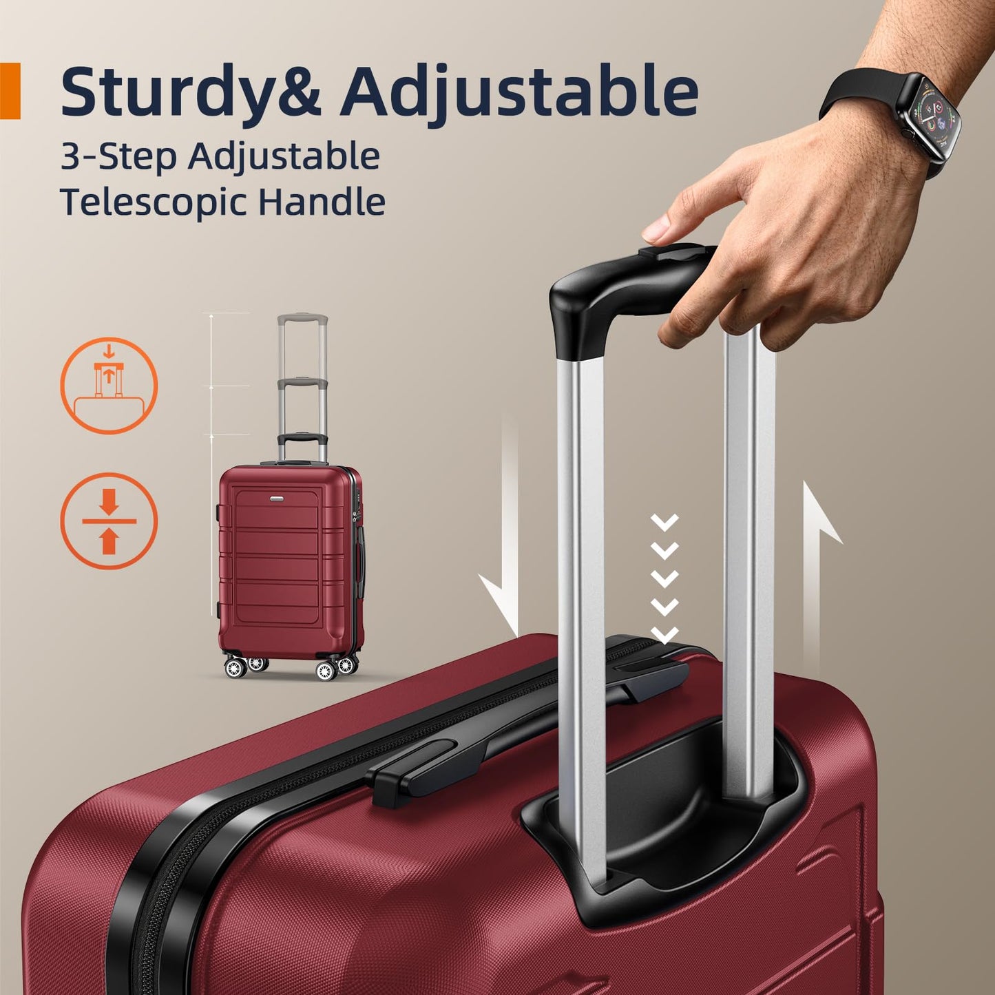 SHOWKOO Luggage Sets Expandable PC+ABS Durable Suitcase Double Wheels TSA Lock 3pcs Red Wine