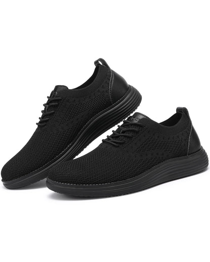 VILOCY Men's Casual Dress Sneakers Oxfords Business Shoes Lace Up Lightweight Comfortable Breathable Walking Knit Mesh Fashion Sneakers Tennis All Black,EU44