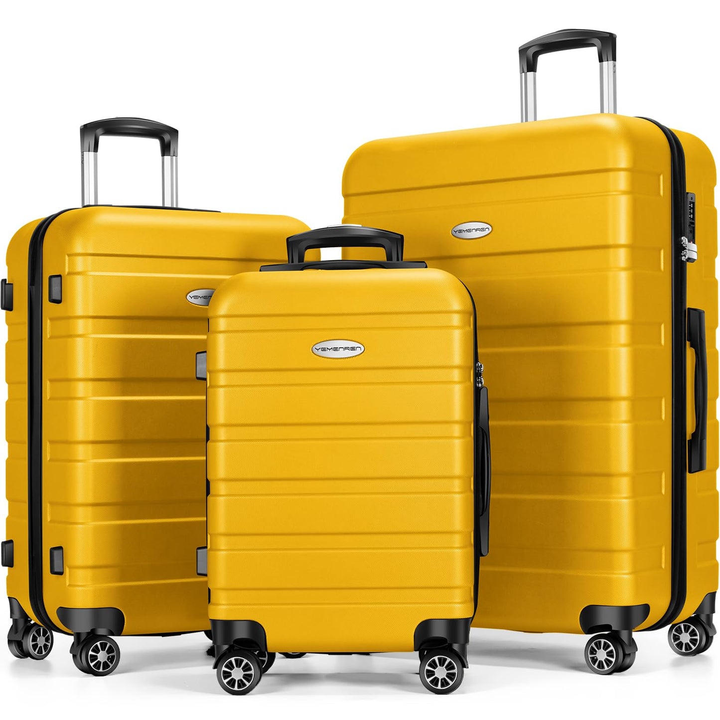 YEMENREN Luggage Sets Hardside Lightweight Suitcase with Spinner Wheels TSA Lock, 3-Piece Set (20/24/28), Yellow