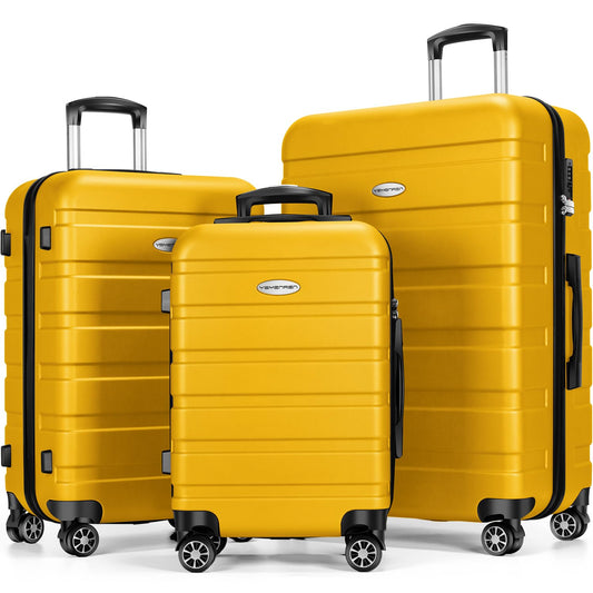 YEMENREN Luggage Sets Hardside Lightweight Suitcase with Spinner Wheels TSA Lock, 3-Piece Set (20/24/28), Yellow