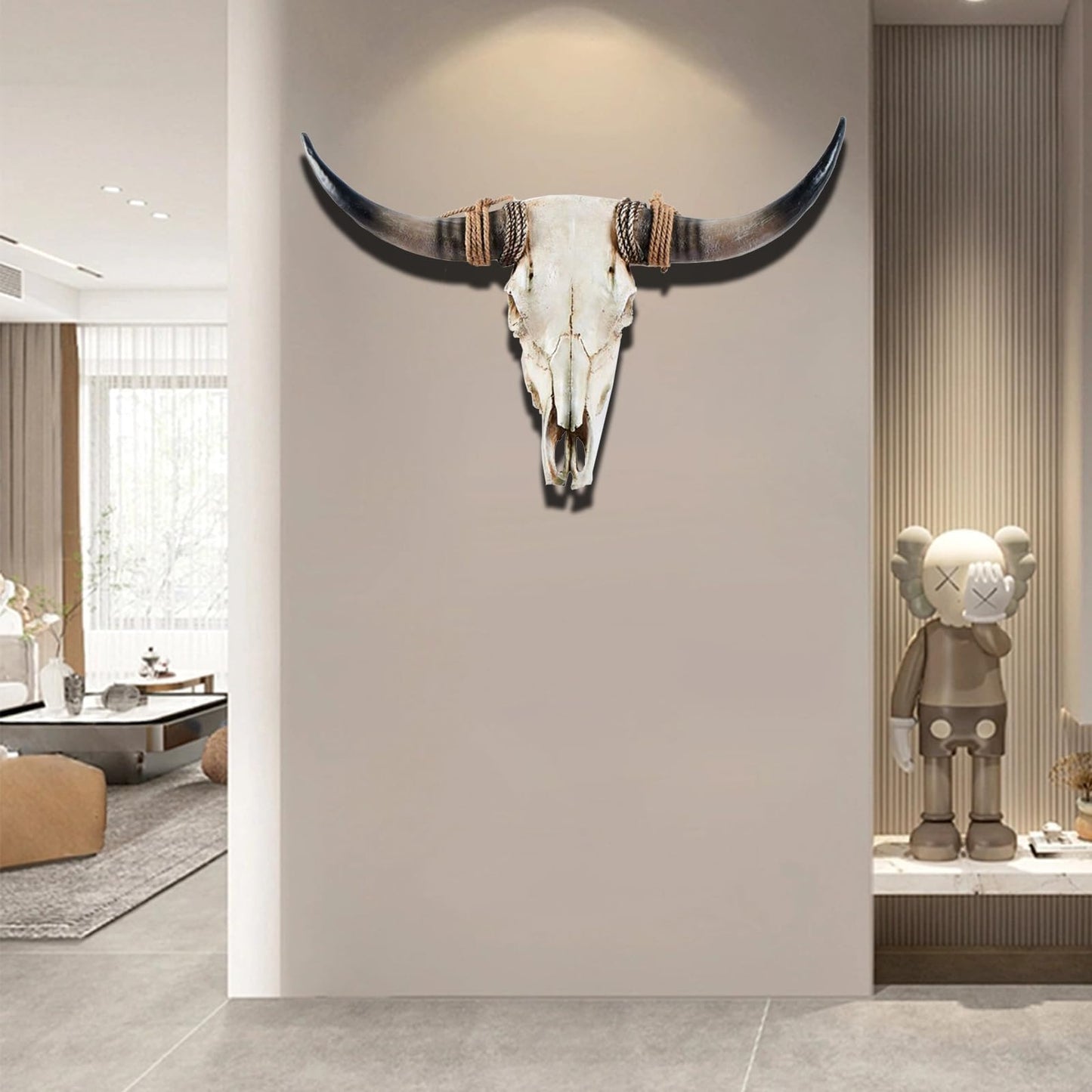 Faux Longhorn Skull Wall Decor, Faux Taxidermy Head Wall Hanging, Large Bull's Head Farmhouse Decor - 31*24 * 7inch