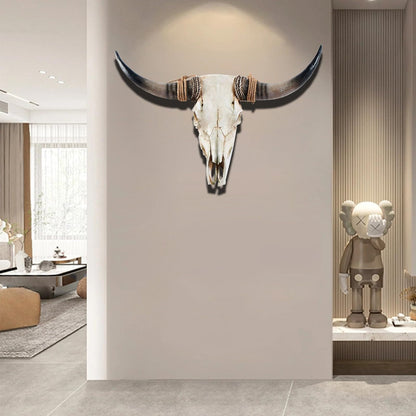 Faux Longhorn Skull Wall Decor, Faux Taxidermy Head Wall Hanging, Large Bull's Head Farmhouse Decor - 31*24 * 7inch