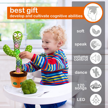 [Update Volume Adjustable] Talking Cactus Toy Mimics Back, Gift Package Repeat Talking Cactus Plush Toys - Talking Sing+Repeat+Dancing+Recording+Rainbow Led Cactus Toy(15 Second Recording)