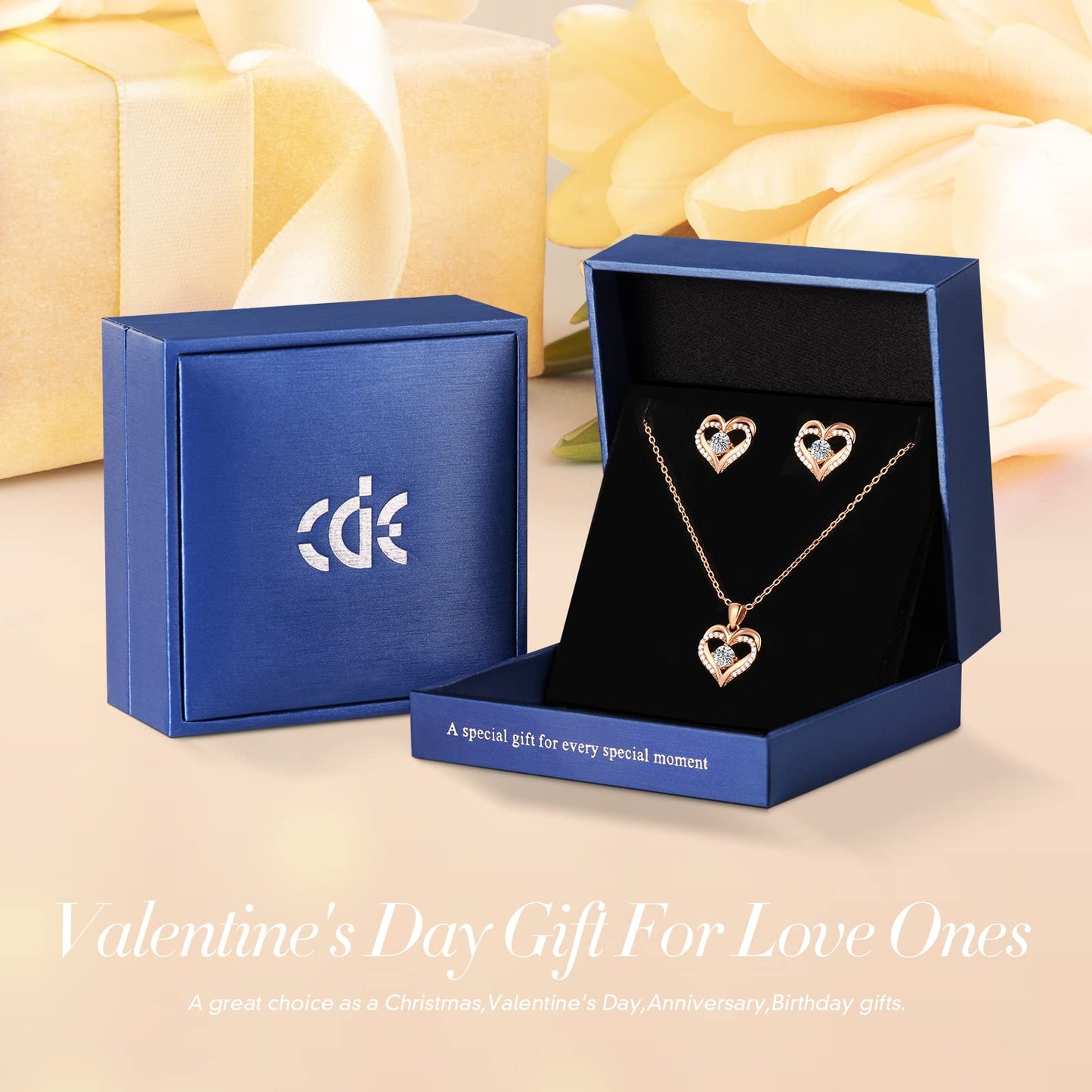 CDE Jewelry Sets for Women Love Heart Pendant Necklaces Earrings, 925 Sterling Silver with Birthstone Zirconia, Mother's Day Christmas Birthday Anniversary Valentine's Day Jewelry Gifts for Women Mom Wife Girlfriend Her