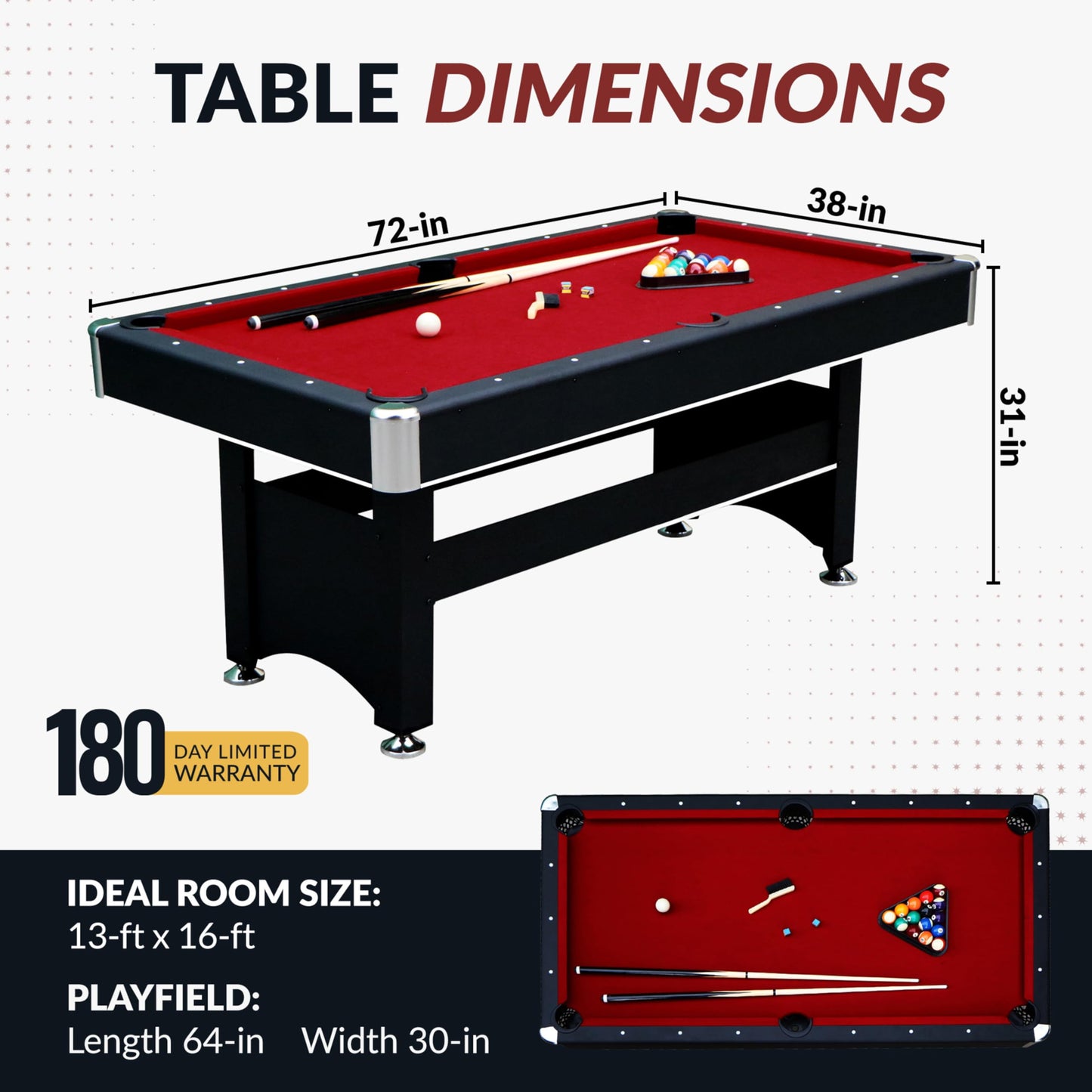 Hathaway Spartan 6 Ft Pool Table, with Ping Pong Multi Game Combo Tables for Family Recreation Game Rooms - Includes Billiard Balls, Cues, Paddles, Brush & More