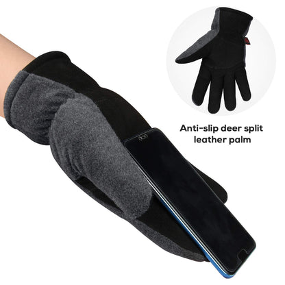 OZERO Winter Gloves for Men & Women | -30℉ Warm Thermal Running Cycling and Work Gloves for Men Cold Weather | Deerskin and Polar Fleece Insulated Winter Gloves Men