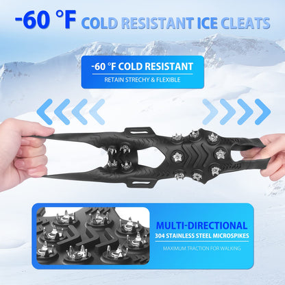 Sfee Crampons for Winter Boots, Upgraded Ice Cleats Stainless Steel Women Men Anti Slip Ice Traction Cleats Grips with Straps, Perfect for Hiking, Walking, Climbing, Ice Fishing(L)