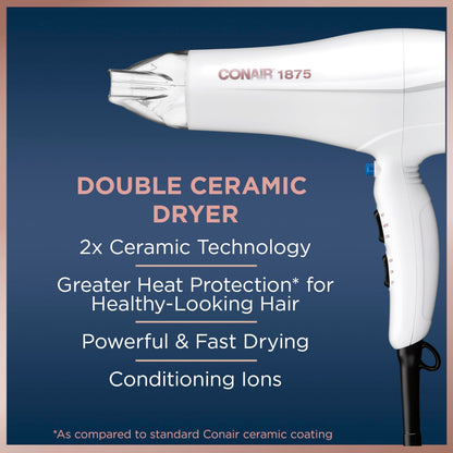 Conair Double Ceramic Hair Dryer with Diffuser | Blow Dryer with Ionic Conditioning | Includes Diffuser and Concentrator | Amazon Exclusive