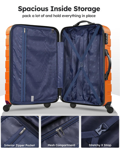 Suitour Luggage 3 Piece Sets Hard Shell Luggage Set with Spinner Wheels, TSA Lock, 20 24 28 inch Travel Suitcase Sets, Orange