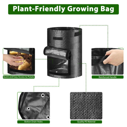 JJGoo Potato Grow Bags, 4 Pack 10 Gallon with Flap and Handles Planter Pots for Onion, Fruits, Tomato, Carrot - Black