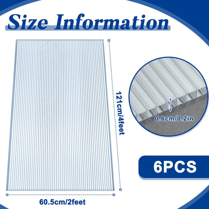 Hotop Polycarbonate Greenhouse Panels Double Layer Polycarbonate Panels Waterproof UV Protected Sheet Corrugated Plastic Roof Greenhouse Replacement Cover(6 Pcs,4' X 2' X 0.02')