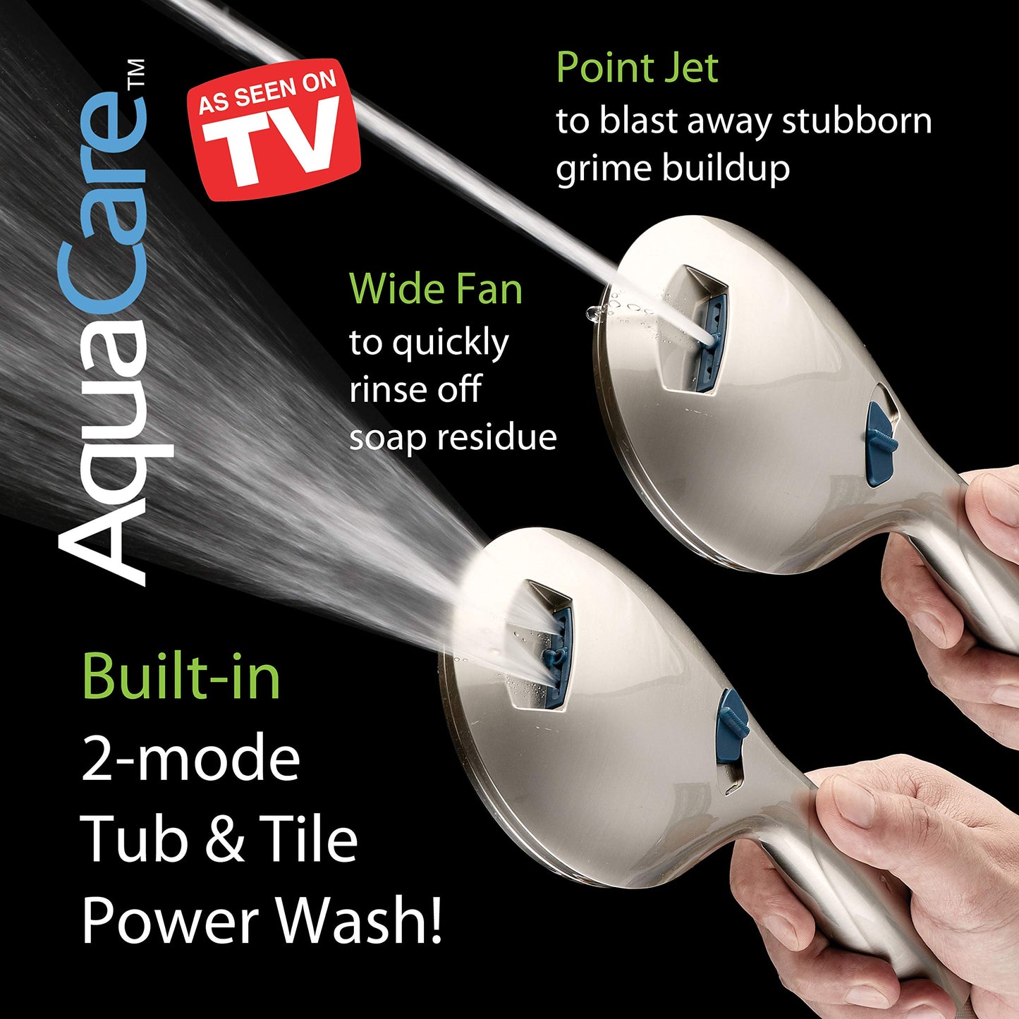 AquaCare High Pressure 8-mode Handheld Shower Head - Anti-clog Nozzles, Built-in Power Wash to Clean Tub, Tile & Pets, Extra Long 6 ft. Stainless Steel Hose, Wall & Overhead Brackets