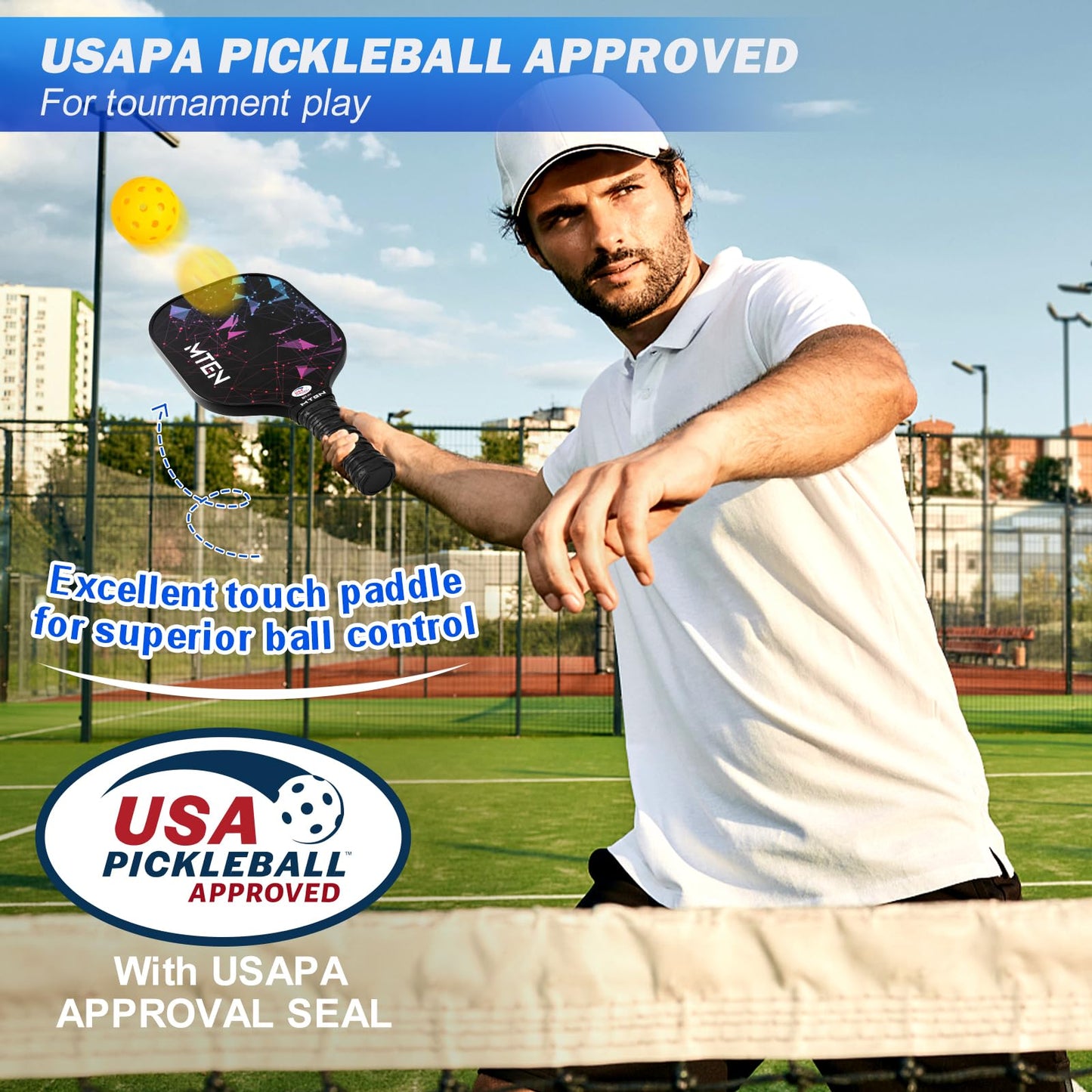 Pickleball Paddles Set of 2, USAPA Approved Fiberglass Surface Pickleball Set with 2 Pickleball Rackets,4 Pickleball Balls,1 Portable Carry Bag, Pickle Racket Set for Men Women