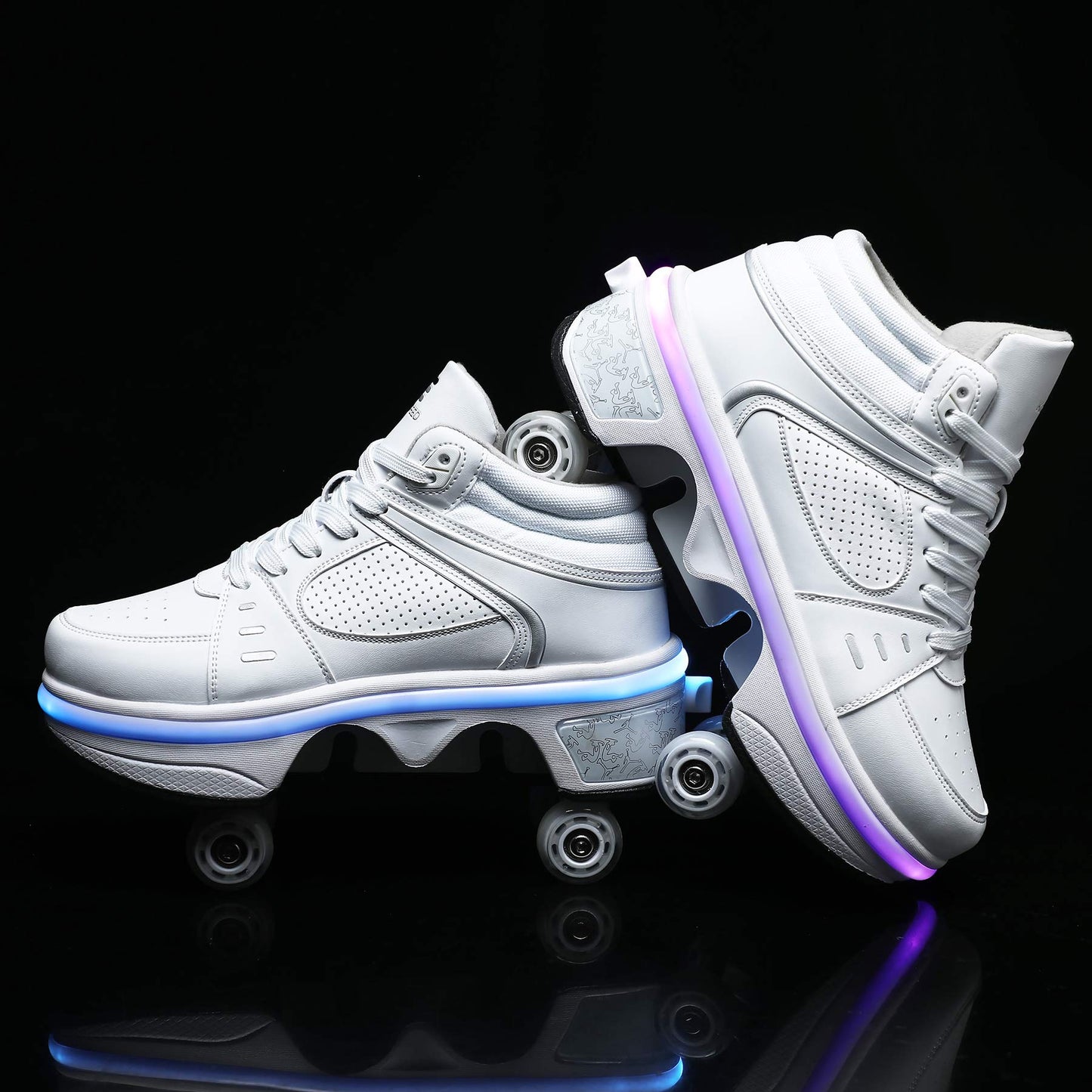 2-in-1 Roller Skates Shoes with Retractable 4 Wheels & Pop-Out Deformation Sneakers Outdoor Sports Skating Shoes for Girls Boys