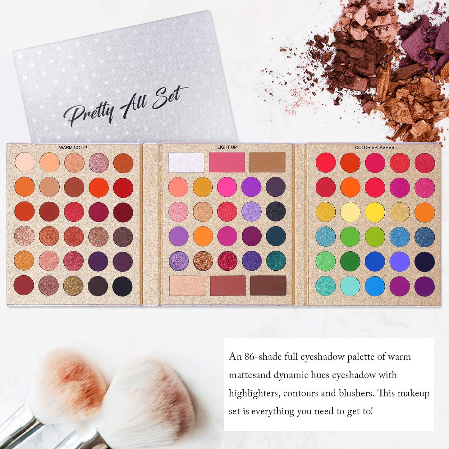 UCANBE Pretty All Set Eyeshadow Palette Holiday Gift Set Pro 86 Colors Makeup Kit Matte Shimmer Eye Shadow Highlighters Contour Blush Powder All In One Valentine's Day Makeup Pallet