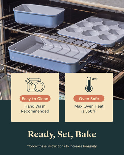 Caraway Nonstick Ceramic Bakeware Set (11 Pieces) - Baking Sheets, Assorted Baking Pans, Cooling Rack, & Storage - Aluminized Steel Body - Non Toxic, PTFE & PFOA Free - Navy