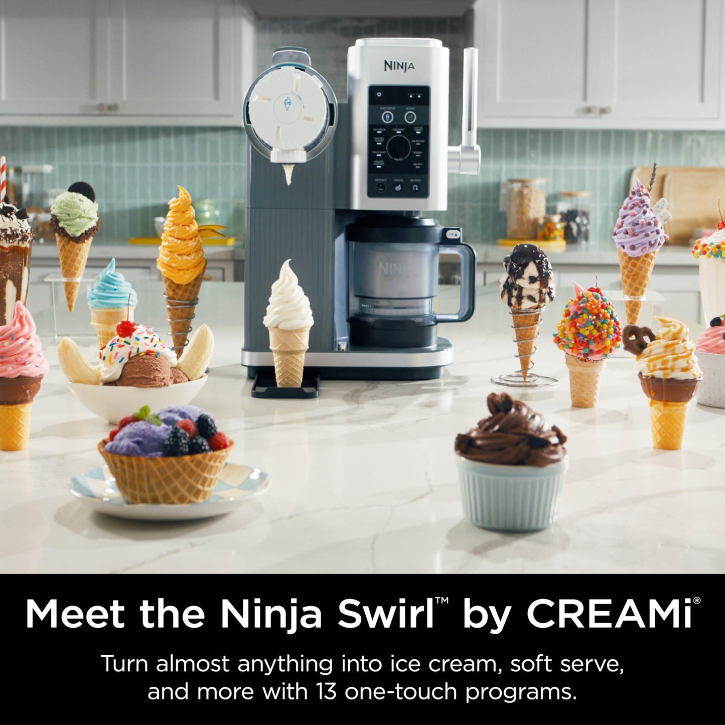 Ninja Swirl by CREAMi Ice Cream and Soft Serve Maker, Sorbet, Milkshake, Frozen Yogurt, Low Calories Program & More, 13-in-1, Soft Serve Handle, (2) CREAMi Swirl 16oz Pints, For Kids & ALL ages, NC701