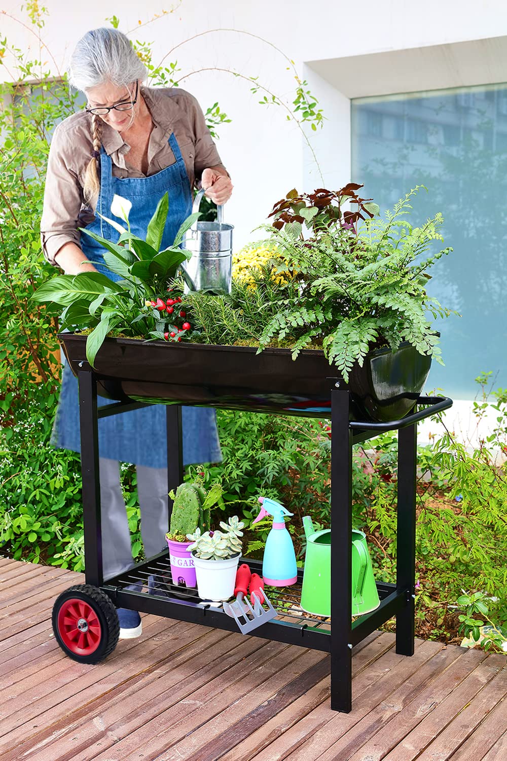 Aveyas Metal Raised Planter Box on Wheels with Gardening Kit, Elevated, Mobile Garden Bed Cart with Legs -Compatible with Indoor & Outdoor Patio, Backyard Planting of Vegetables, Herbs, Flowers