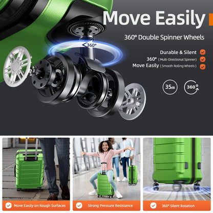 SHOWKOO Luggage Sets Expandable PC+ABS Durable Suitcase Sets Double Wheels TSA Lock Green 3pcs