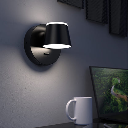 URSOLA Wall Light LED Wall Sconce with On/Off Switch USB Charging Port 110 Volt Hardwired Wall Lamp 350 Rotatable Up Down Sconces Wall Lighting (Black)