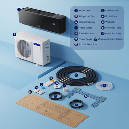 DELLA Umbra Series 12000 BTU Mini Split Work with Alexa 20 SEER2 Cools Up to 550 Sq.Ft Energy Saving Split AC & Pre-Charged 1 Ton Heat Pump Ductless Inverter System(R32 refrigerant)