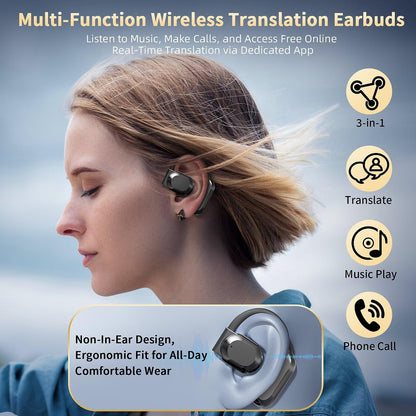 Ai Language Translation Earbuds, Translator Earbuds Real Time with APP Compatible with iOS & Android, 144-Language Bluetooth Headphones Translating Device for Travel and Business - Black