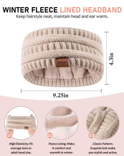 Womens Winter Beanie Hat Scarf Gloves Headband Set, Slouchy Beanie Ear Warmer with Fleece Lined Thick Knit Neck Scarf Touchscreen Gloves, 4 Piece Fashionable Warm Gift Set for Cold Weather(Army)