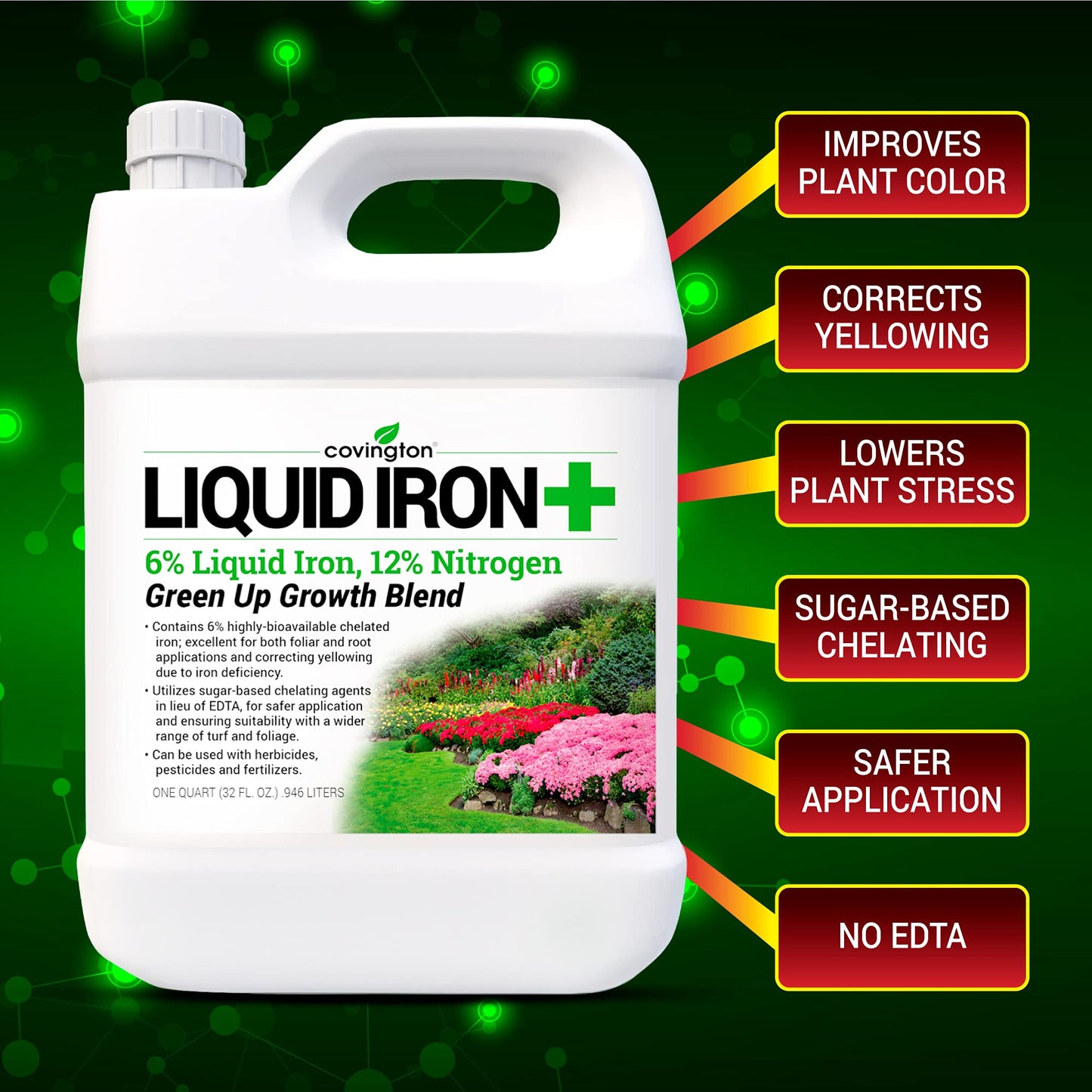 Chelated Liquid Iron +Plus Concentrate Blend, Liquid Iron for Lawns, Plants, Shrubs, and Trees Stunted or Growth and Discoloration Issues – Solve Iron Deficiency and Root Problems – (32 oz.) USA Made