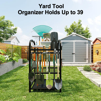 BUTUNITA Garden Tool Organizer for Garage, Storage Rack for Garage Organization, Shed, Outdoor, Yard Tool Organizer Holds Up to 39, Shovels, Rakes, Brooms, Black Metal Garden Tool Storage