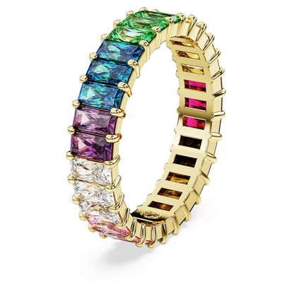 Swarovski Matrix Band Ring, Multicolored Baguette-Cut Stones in a Gold-Tone Finished Setting, Size 7, Part of the Matrix Collection