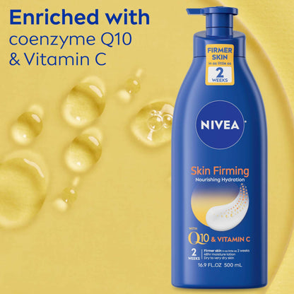 NIVEA Skin Firming Nourishing Hydration, Firming Body Lotion for Dry to Very Dry Skin with Q10 and Vitamin C, 16.9 Fl Oz Pump Bottle