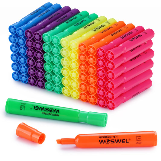 WOSWEL Highlighters Bulk, 72 Pack Tank Style Highlighters Assorted Fluorescent Colors Set, 6 Bright Colors Chisel Tip Highlighter Markers for Kid and Adult Coloring, Highlighting as School Supplies