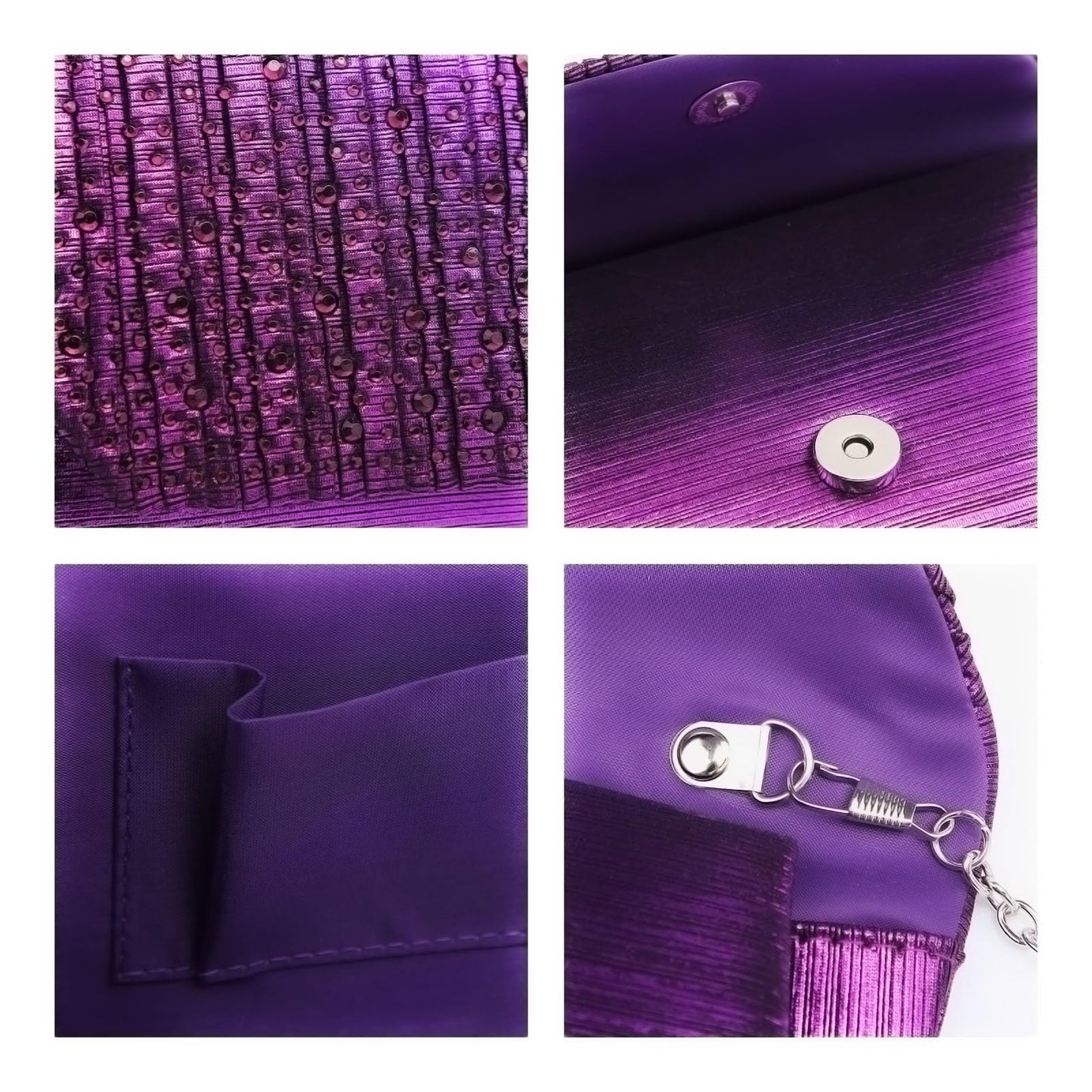 Dasein Women Evening Bags Wedding Purses Handbags Party Clutches Cocktail Prom Clutch with Glitter Rhinestones (Purple)