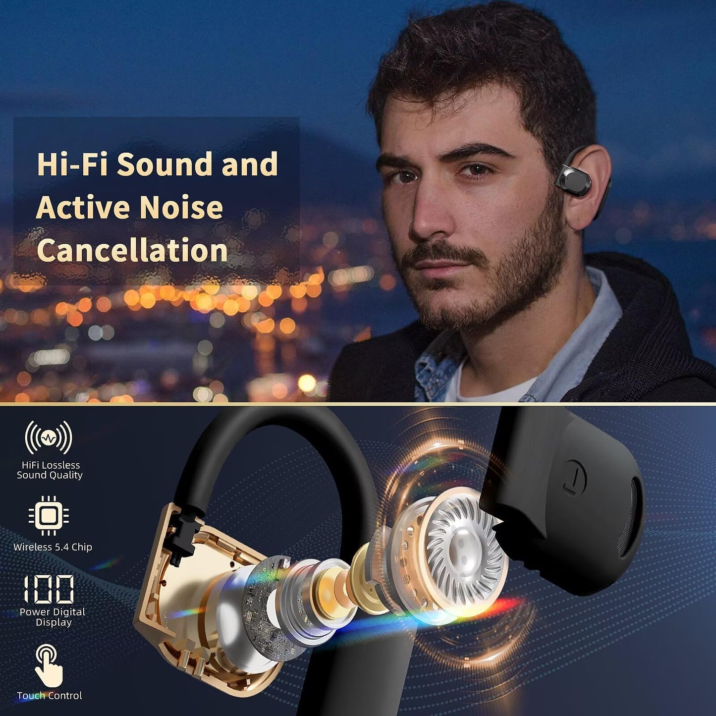 Ai Language Translation Earbuds, Translator Earbuds Real Time with APP Compatible with iOS & Android, 144-Language Bluetooth Headphones Translating Device for Travel and Business - Black