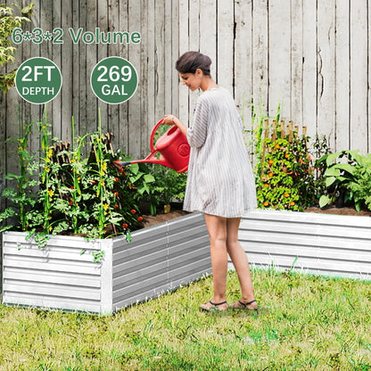 FOOWIN 4pcs 6x3x2ft Galvanized Raised Garden Bed, Deep Root Planter Box Outdoor,Large Heavy Metal Raised Garden Beds for Vegetables Flowers Herb,269 Gallon Capacity Sliver