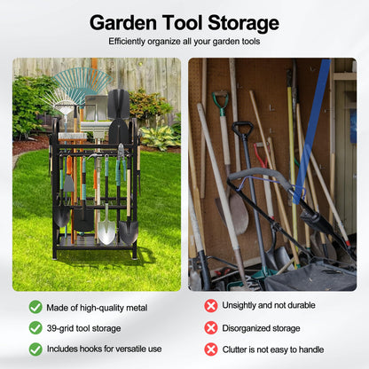 BUTUNITA Garden Tool Organizer for Garage, Storage Rack for Garage Organization, Shed, Outdoor, Yard Tool Organizer Holds Up to 39, Shovels, Rakes, Brooms, Black Metal Garden Tool Storage