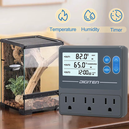 SENSTREE Digital Temperature Humidity Controller Pre-Wired Outlets for Mushroom, Reptile, Heating/Cooling On Outlet 1, Humidifier/Dehumidifier On Outlet2, Timer On Outlet 3