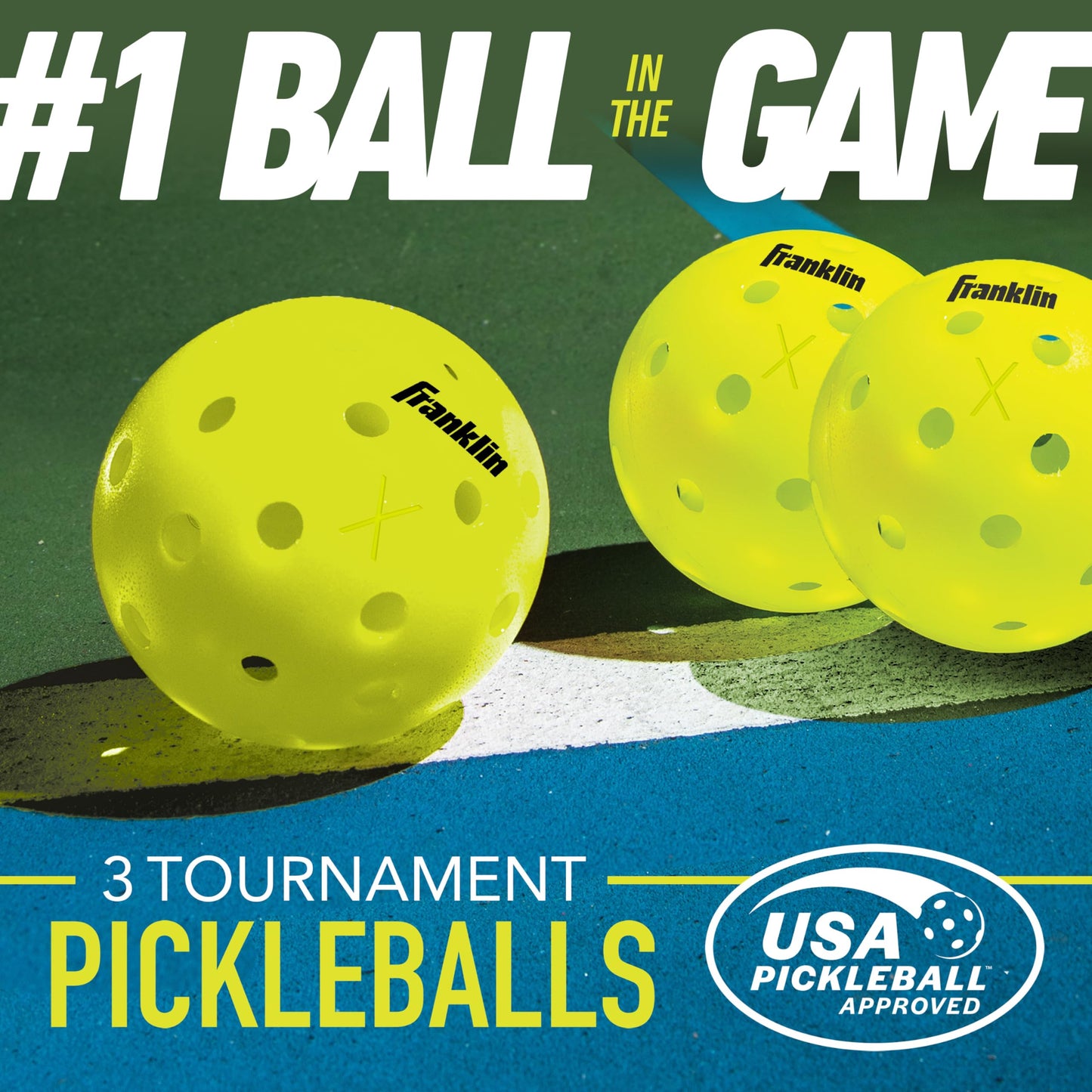 Franklin Sports Outdoor- X-40 Pickleball Balls - USA Pickleball (USAPA) Approved - 3 Pack Outside Pickleballs - Optic Yellow - US Open Ball