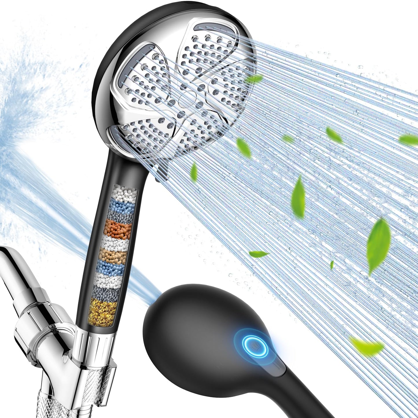 FEELSO Filtered Shower Head with Handheld, High Pressure 7-Spray Showerhead with Filters for Hard Water - Remove Chlorine, Reduce Dry Itchy Skin, Anti-clog Nozzles, Power Wash to Clean Tub, Tile & Pet