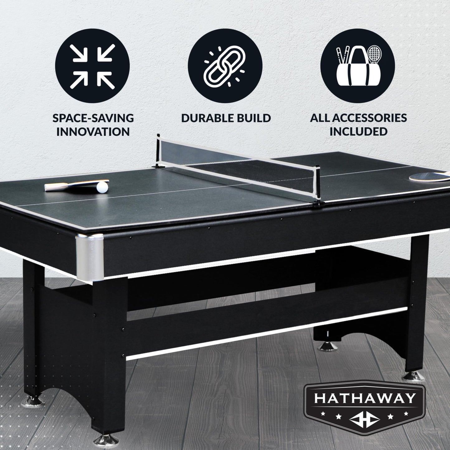 Hathaway Spartan 6 Ft Pool Table, with Ping Pong Multi Game Combo Tables for Family Recreation Game Rooms - Includes Billiard Balls, Cues, Paddles, Brush & More